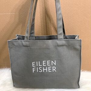 EILEEN FISHER Gray Canvas Vintage SPELLOUT Utility Shopper Tote Shoulder Bag